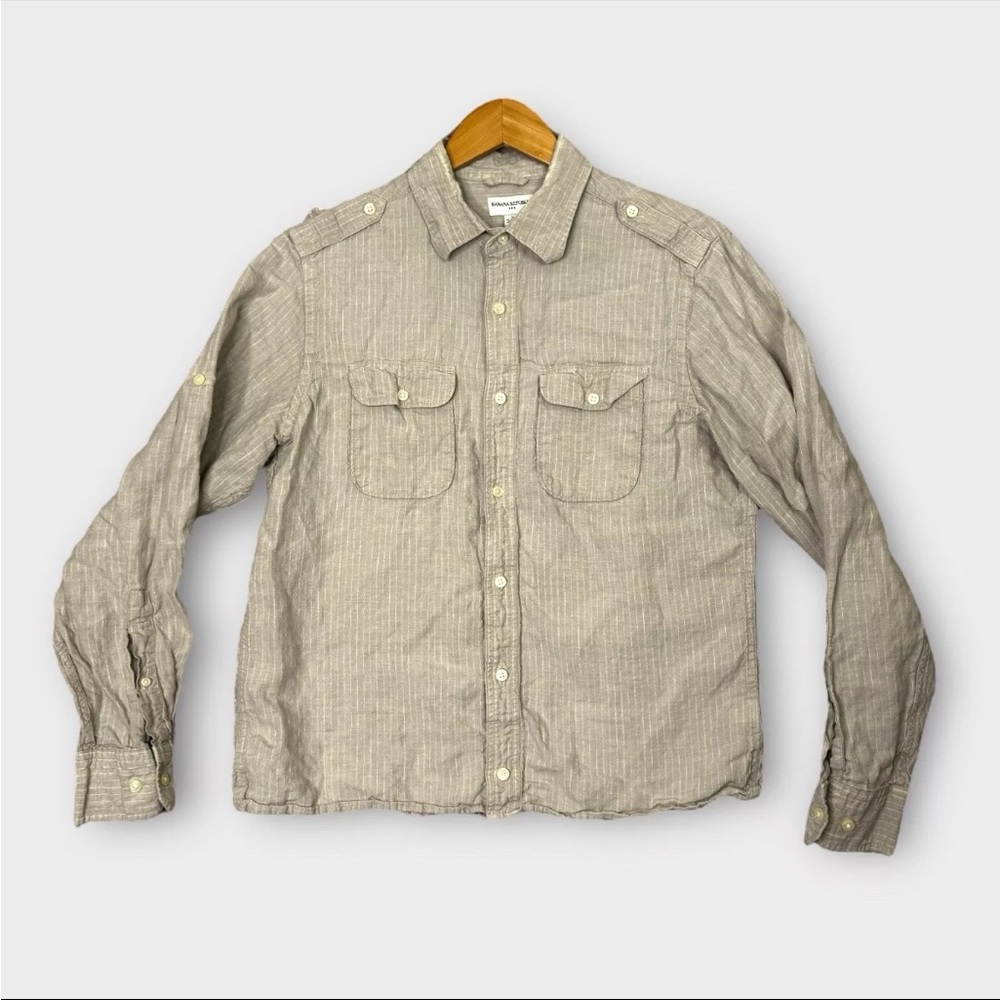 Banana Republic 100% Linen Military Long Sleeve Shirt Women’s M 15-15.5 Brown